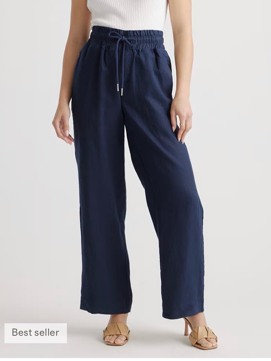 Quince 100% European Line Navy Drawstring Wide-Leg Pants